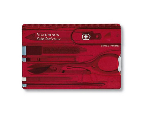 Швейцарская карточка Victorinox SwissCard Classic, 10 функций, корпус из красного полупрозрачного пластика